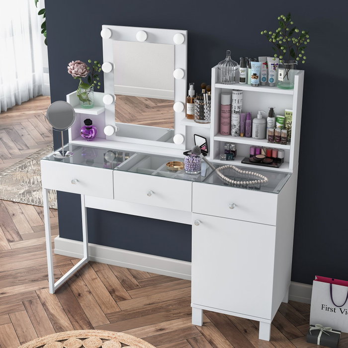 Hanah Home Mesa de Maquillaje Blanca con 9 Focos Hanah Home Mesa de Maquillaje Blanca con 9 Focos